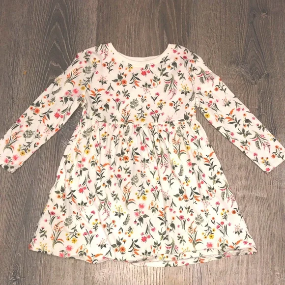 Old Navy | Dresses | Old Navy Fitflare Floral Printed Jersey Dress Long  Sleeve 3t Creamfloral | Poshmark
